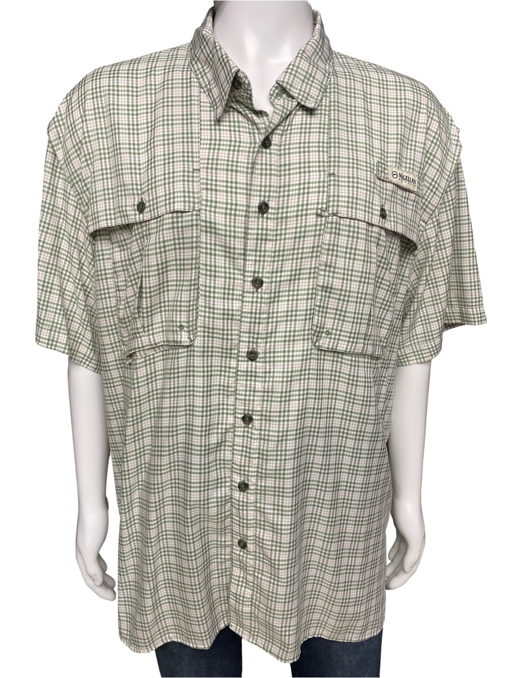 Magellan Outdoors Fish Gear Mens 2XL Fishing Shirt Green Plaid Vent Back 2X